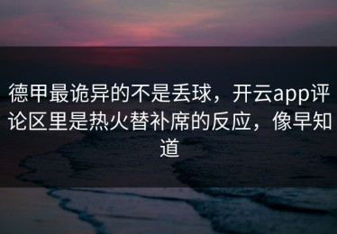 德甲最诡异的不是丢球，开云app评论区里是热火替补席的反应，像早知道