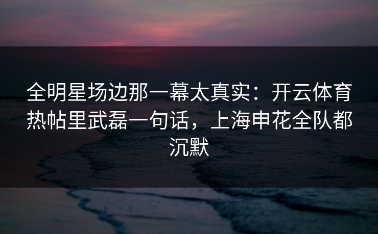 全明星场边那一幕太真实：开云体育热帖里武磊一句话，上海申花全队都沉默