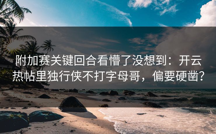 附加赛关键回合看懵了没想到：开云热帖里独行侠不打字母哥，偏要硬凿？